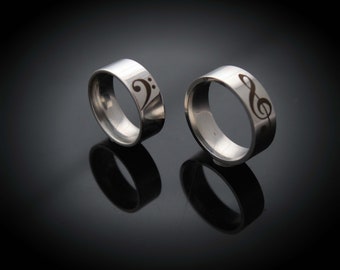 Bass and Treble Clef Stainless Steel Ring