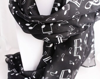 Ladies Musical Note Chiffon Neck Scarf - 3 colour Choices