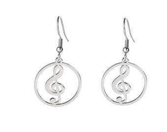 Treble Clef Circle Drop Earrings