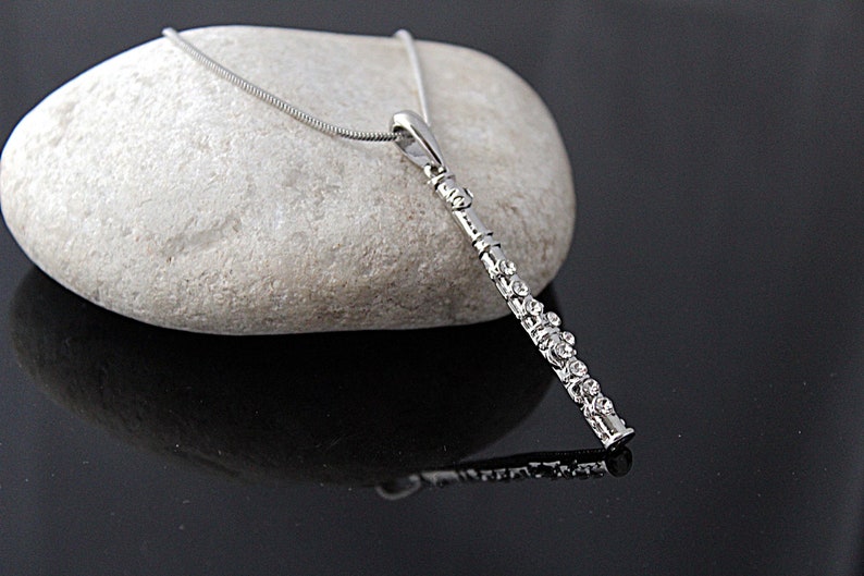 Flute Necklace With Crystal Stones Etsy