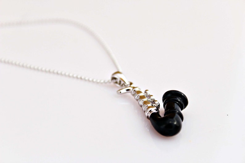 Saxophone Necklace Silver Black