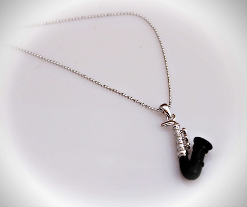 Saxophone Necklace Silver Black