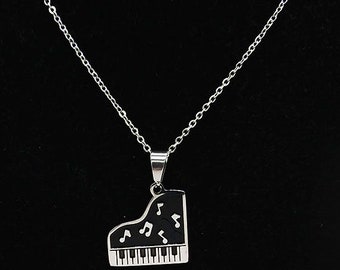 Piano and Notes Stainless Steel Necklace