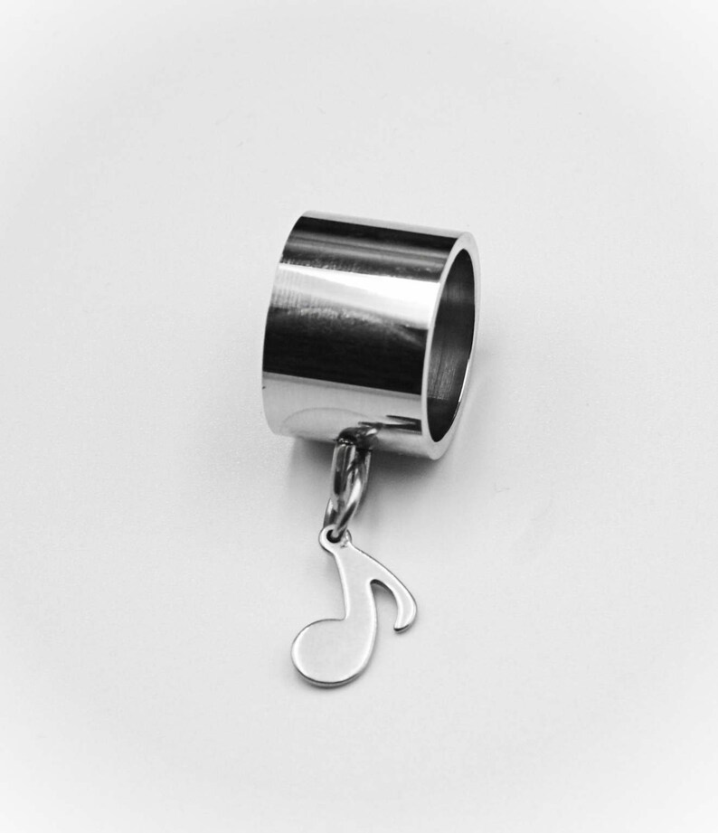 Wide Ring With Music Note\u00a0Dangle Charm Stainless Steel