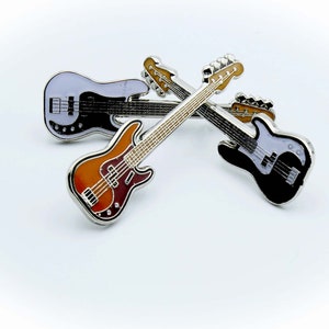 Bass Guitar Pin Badges In The Style Of Precision - 3 Colours