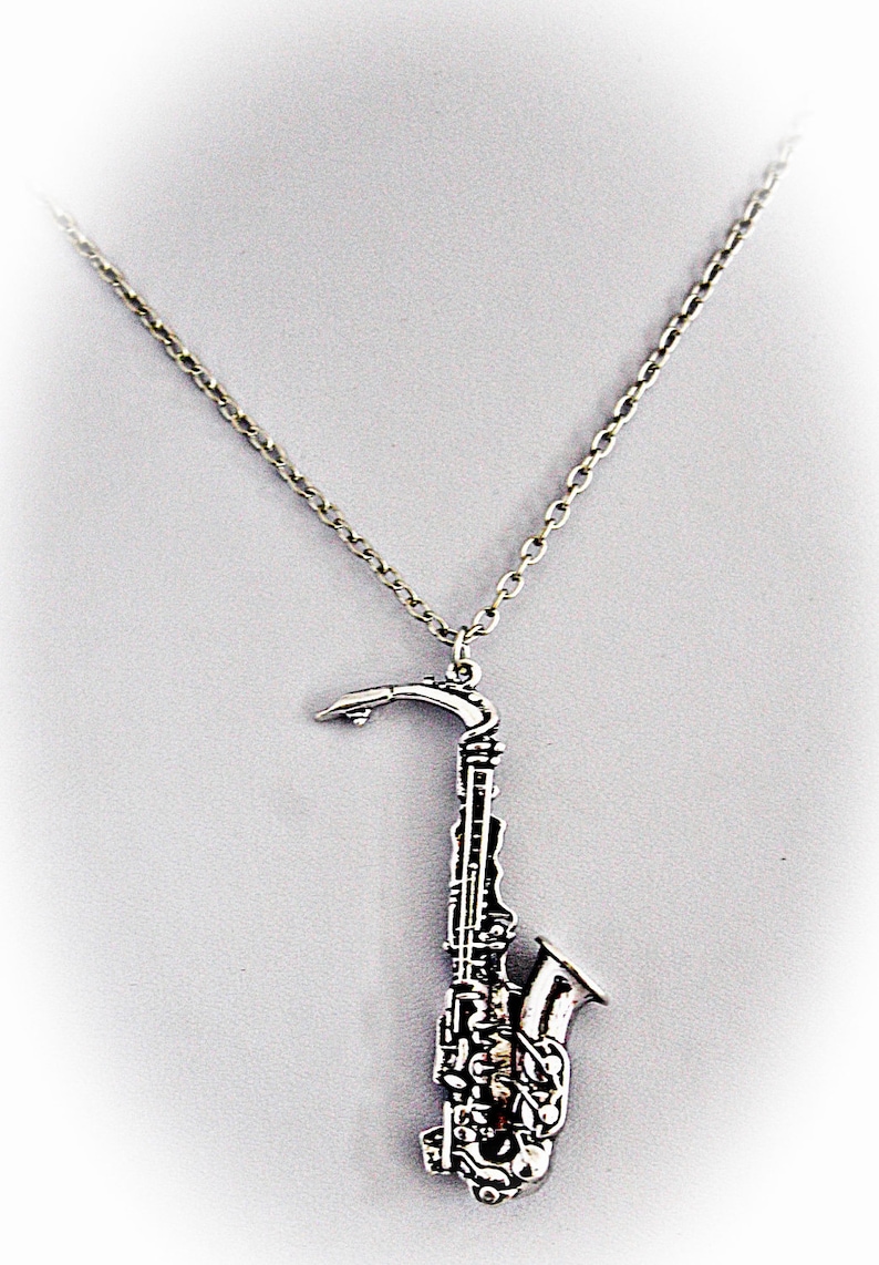 Silver Saxophone Necklace Vintage Style Etsy