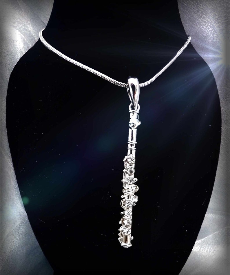 Flute Necklace with Crystal Stones Etsy