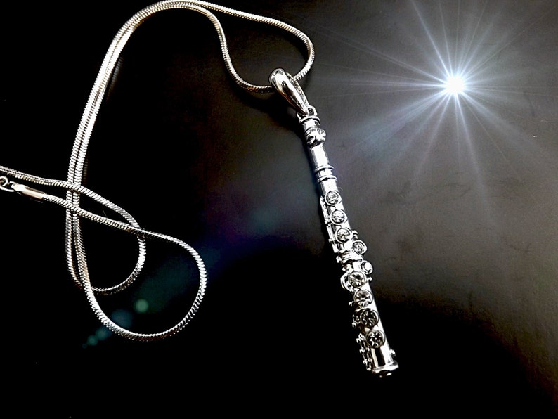 Flute Necklace With Crystal Stones Etsy