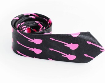 Music Tie - Pink Guitars