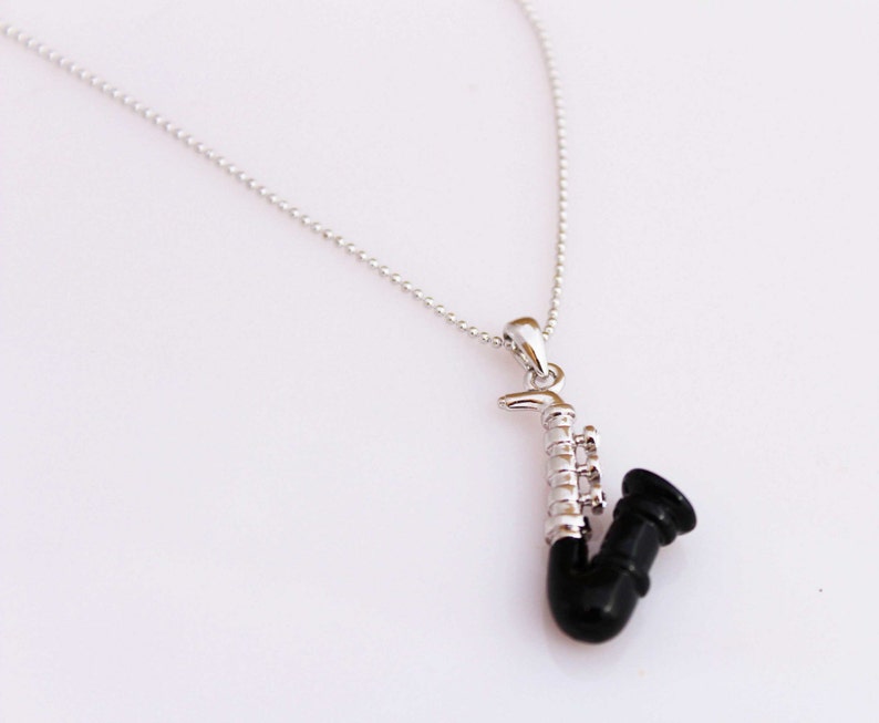 Saxophone Necklace Silver Black