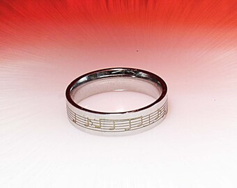 Music Note Ring Stainless Steel With Etched Music Notes