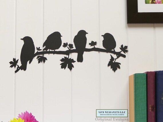 Four Birds On Branch Metal Wall Art Dd100 Etsy