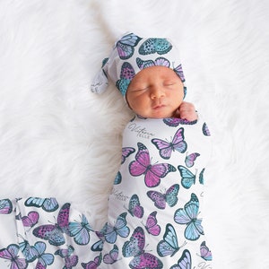 Custom Butterfly Baby Name Blanket Personalized Baby Girl Butterfly Swaddle Custom Baby Blanket New Mom Gift Baby Shower Gift
