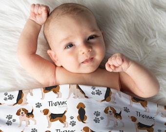 Adorable Customized Beagle Swaddle Blanket, Personalized Dog Swaddle Blanket, Beagle Dog Baby Blanket, Beagle Nursery Decor