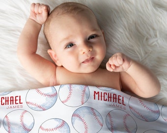 Personalized Baseball Swaddle and Hat Set, Sports Boy Name Blanket, Baseball Receiving Blanket, Baseball Baby Shower Gift Newborn Blanket