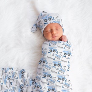 Personalized Construction Swaddle Blanket Personalized Baby Boy Blanket Personalized Baby Name Blanket Construction Vehicle Baby Blanket