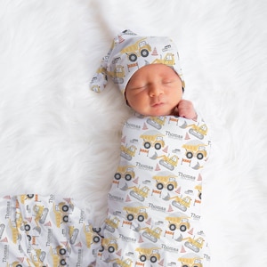 Personalized Construction Swaddle Blanket Personalized Baby Boy Blanket Personalized Baby Name Blanket Construction Vehicle Baby Blanket