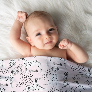 Adorable Customized  Dalmation Swaddle Blanket Personalized Dog Swaddle Blanket Dalmation Dog Baby Blanket Dalmation Nursery Decor