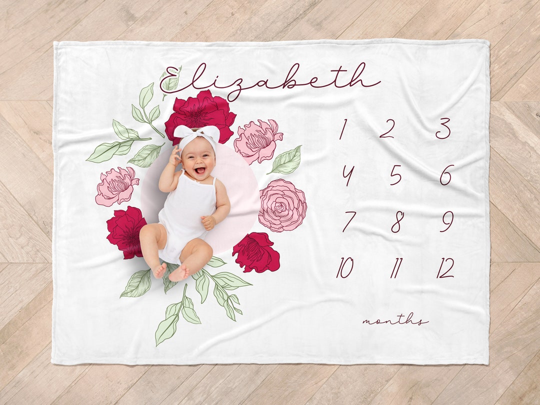 Floral Milestone Blanket Custom Photo Blanket Floral Baby Etsy