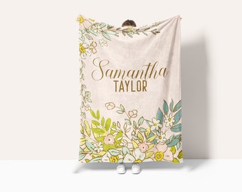 Custom Floral Name Blanket, Personalized Girl Baby Blanket, Baby Girl Custom Name Blanket, Personalized Baby, Newborn Baby Girl Custom