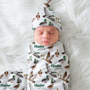 Personalized Mallard Duck Swaddle or Minky Baby Blanket Custom Woodland Nursery Decor Gift Present for Boy Rustic Hunting Lodge Style