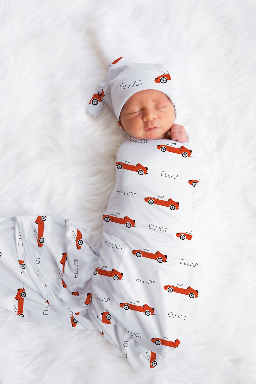 Custom Racecar Swaddle Blanket, Personalized Car Name Blanket, Custom