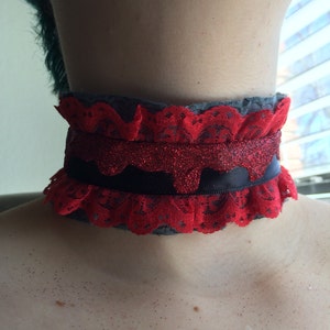 Red and black glitter blood drip choker necklace image 3