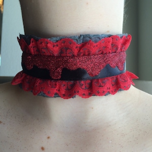 Red and black glitter blood drip choker necklace image 1