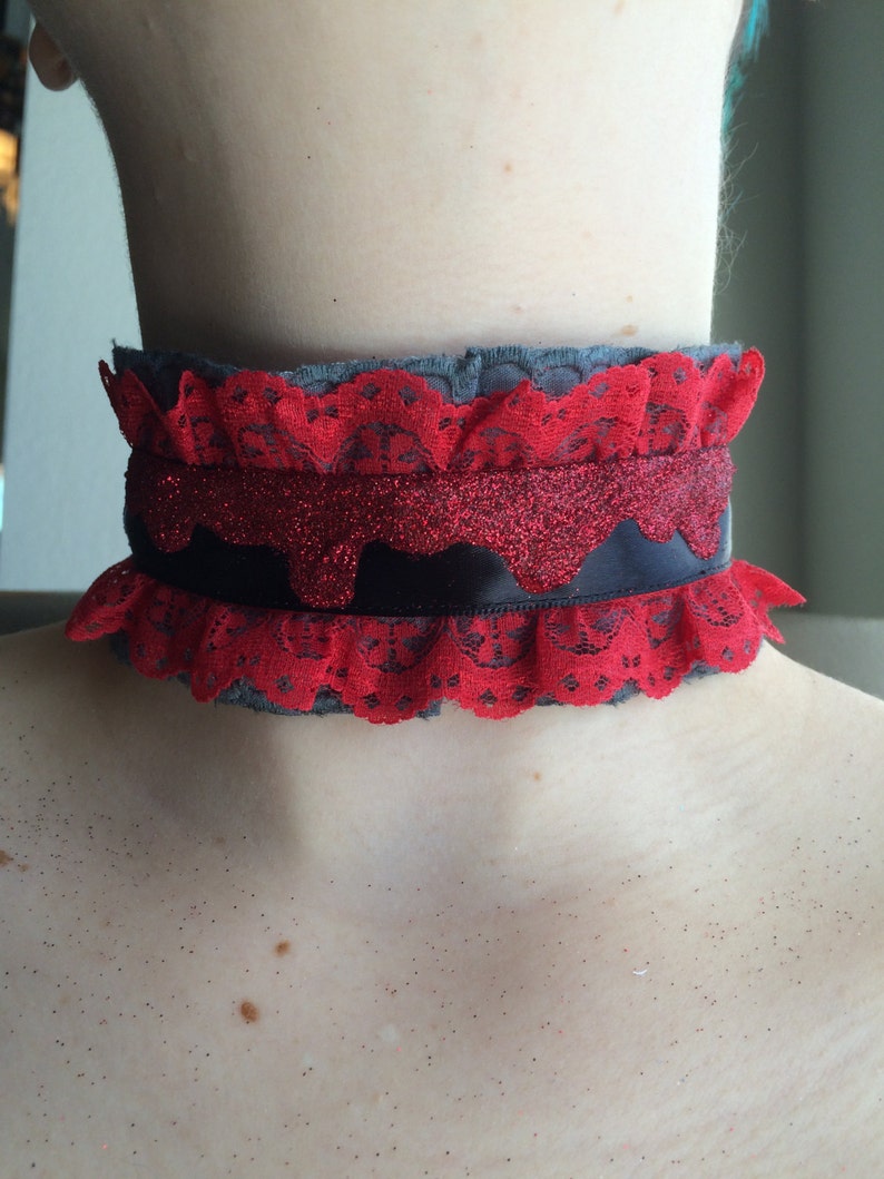 Red and black glitter blood drip choker necklace image 1