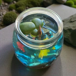 FLICKER | Koi Pond Gel Wax with River Rocks and Koi Embeds, 6oz Jar Candle image 2