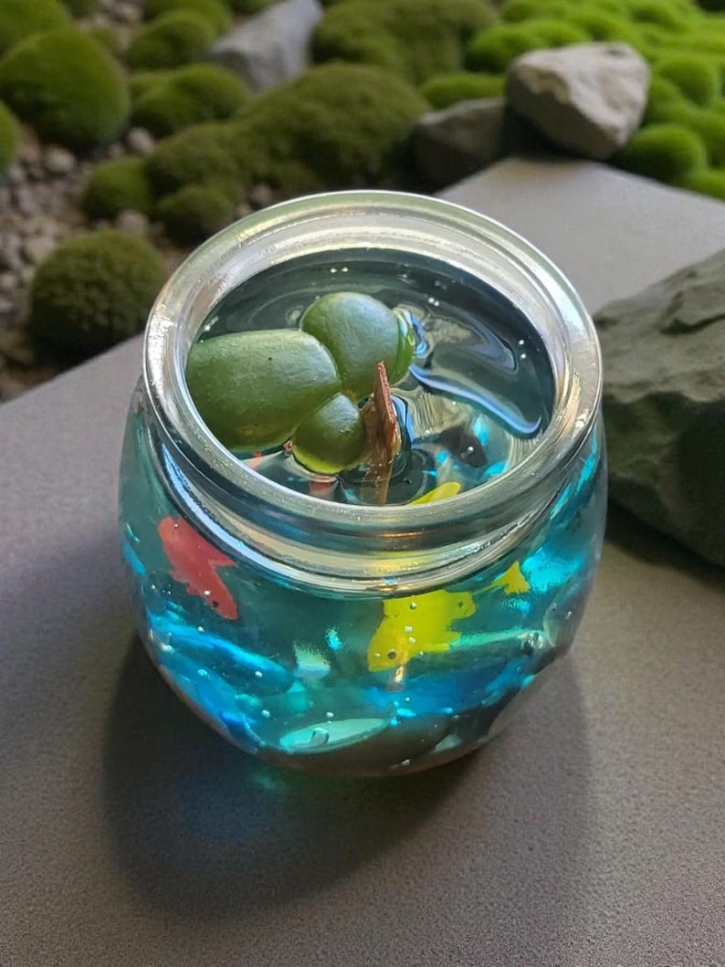 FLICKER | Koi Pond Gel Wax with River Rocks and Koi Embeds, 6oz Jar Candle image 2