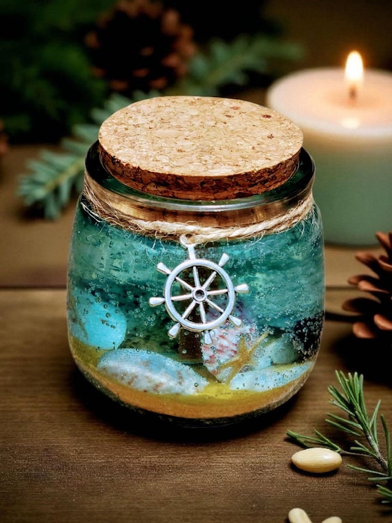 FLICKER | Ocean Scene Gel Wax Candle With Real Seashells | Beach