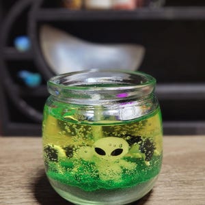 FLICKER | Alien Abduction Gel Wax Wood Wick 7oz Jar Candle, Small Candle Gift for Any Occassion