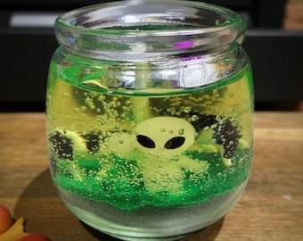 FLICKER | Alien Abduction Gel Wax Wood Wick Candle, 7oz Glass Jar, 70 Hour Burn