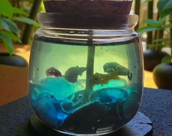 FLICKER | Koi Pond Gel Wax with River Rocks and Koi Embeds, 6oz Jar Candle
