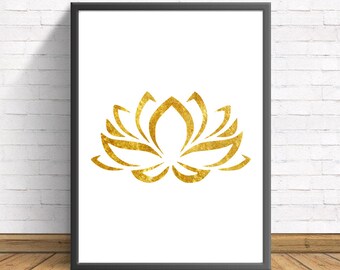 Yoga Lotus Flower Gold Foil Print Vintage Foil Rose Gold Wall Art