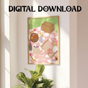 Picnic Digital Download Wall Art - Wall Art Decor, Floral Wall Art, Floral Wall Decor, Living Room Art, Nursery Wall Art, Office Wall Art