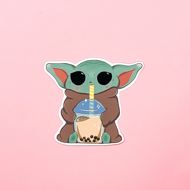 baby yoda milk tea boba sticker die cut sticker etsy