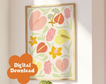 Botanical Tropical Garden Digital Download Print - Wall Decor, Large Printable Art, Downloadable Prints, Pastel Wall Art