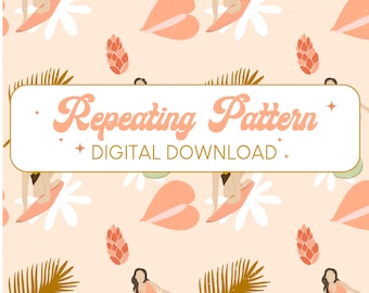 Pink Surfer Girl vibes Digital Download Seamless Pattern - Aesthetic Summer, Hawaii Pattern, Surfing Art, Surfing pattern, Floral Pattern