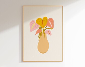 Anthurium Plant Wall Art, Anthurium Bouquet Art, Tropical Plant Wall Art, Tropical Plant Home Decor, Cute Plant Wall Art