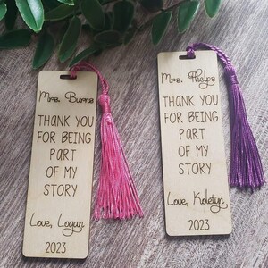 Thank You for Being Part of My Story Personalized Bookmark for Teachers ...