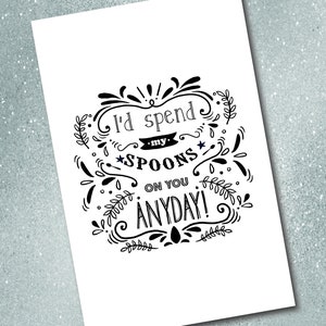 Carte Je t'aime, carte de voeux, téléchargement numérique, carte papier, je t'aime, carte drôle, carte sarcastique, jolie carte, au Canada, théorie de la cuillère