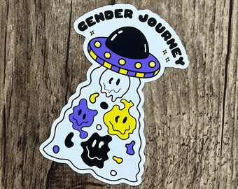 Sticker voyage entre les sexes, autocollant non binaire, autocollant extraterrestre, autocollant LGBTQ, fierté, eux, découpé, cadeau pour un ami, cadeau pour moi