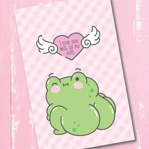 Carte de grenouille, cul de grenouille, carte de la Saint-Valentin drôle, Saint-Valentin, amour, carte pour elle, carte pour lui, couples, téléchargement numérique, carte papier