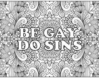 Gay Ausmalbilder, Pride Färbung, druckbare Ausmalseite, druckbare Färbung, LGBTQ Färbung, digitaler Download, Be Gay Do Sins