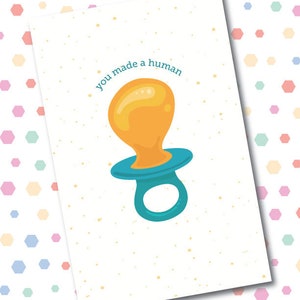 Carte pour les nouveaux parents, carte de voeux, téléchargement numérique, carte en papier, petite carte humaine, carte drôle, carte nouveau bébé, carte non sexiste, au Canada
