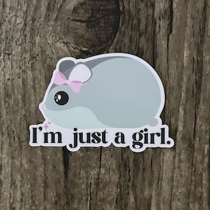 Sticker hamster triste, sticker meme hamster, hamster aux grands yeux, hamster drôle, hamster triste, noeud rose hamster, sticker je suis juste une fille