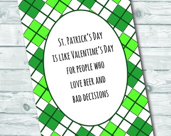 St. Patrick's Day Card, Greeting Card, Paper Card, Digital Download, St. Patrick's Day, Argyle, Shamrock, Luck of the Irish, Luck