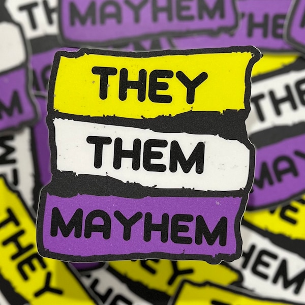 Pegatina con pronombres neutros, Pegatina del Orgullo, No binario, Pronombres no binarios, Resistente al agua, Regalo para cualquier persona, Mayhem